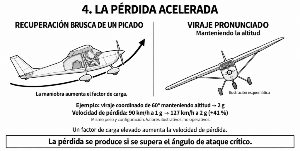 Dos ultraligeros ilustran una recuperación de un descenso y un viraje, situaciones en las que puede producirse una pérdida acelerada.